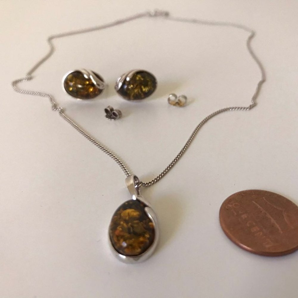 Art deco Silver Sterling 925 ITALY amber earrings